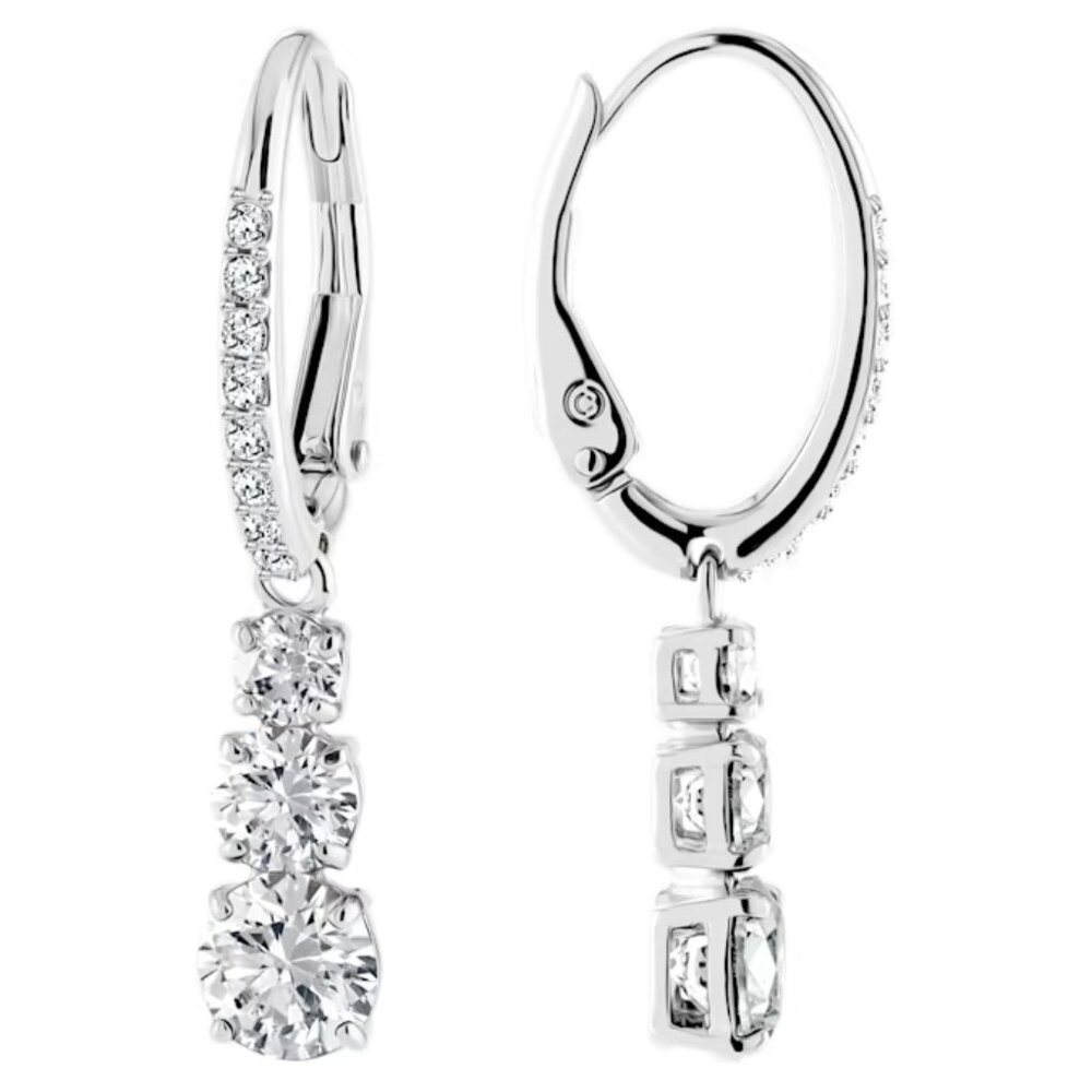 Swarovski Stilla Attract hoop earrings Round cut, White, Rhodium plated - Picture 3 of 11